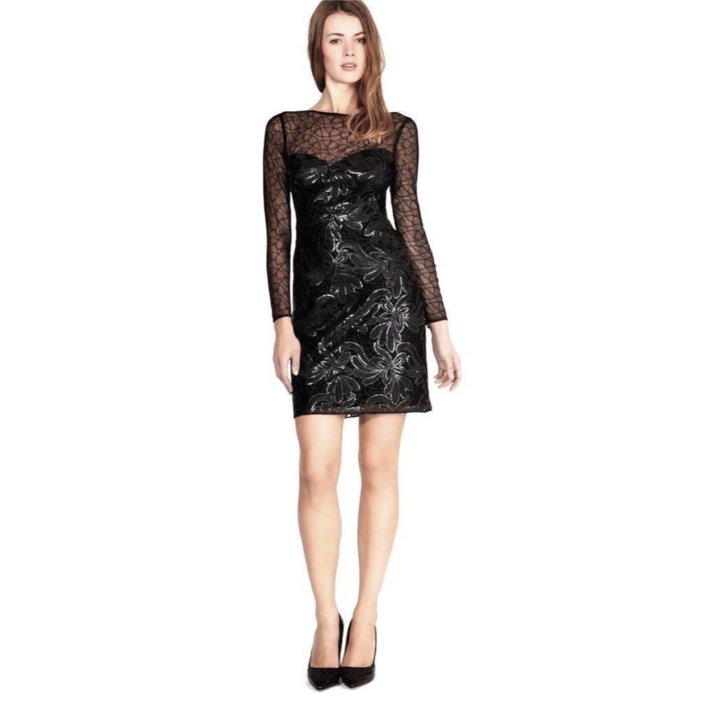 Karen Millen Leather Sequin Mesh Dress